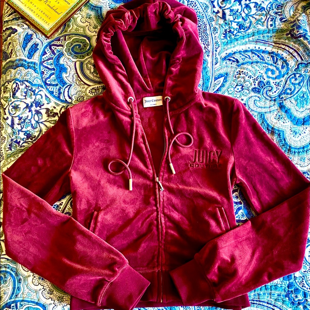 Juicy Couture Crop Velvet Velour Tracksuit Hoodie size XS